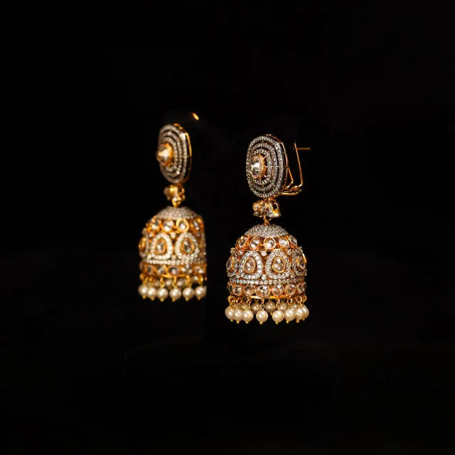 Ratan Polki Jhumkay (Gold Plated) by Jewels by RF, view 5