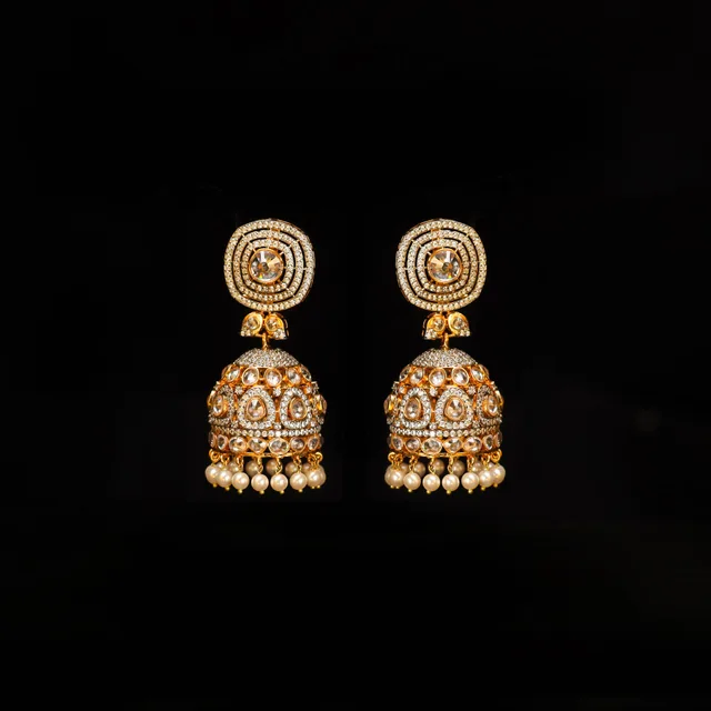 Ratan Polki Jhumkay (Gold Plated) by Jewels by RF