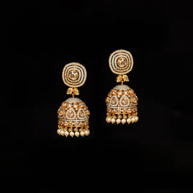 Ratan Polki Jhumkay (Gold Plated) by Jewels by RF, view 4