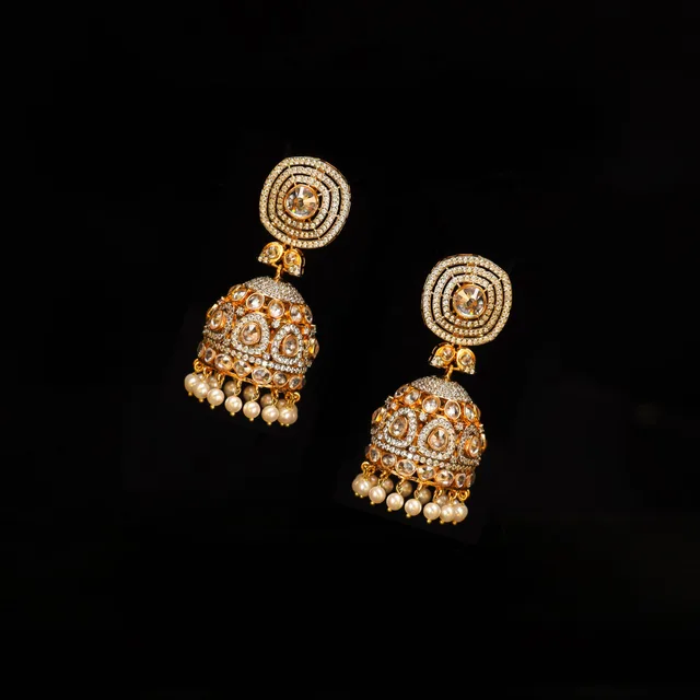 Ratan Polki Jhumkay (Gold Plated) by Jewels by RF, view 2